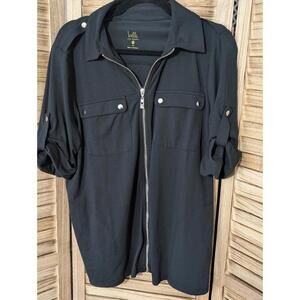 Belle by Kim Gravel TripleLuxe Knit Zip-Front Utility Shirt Small Black